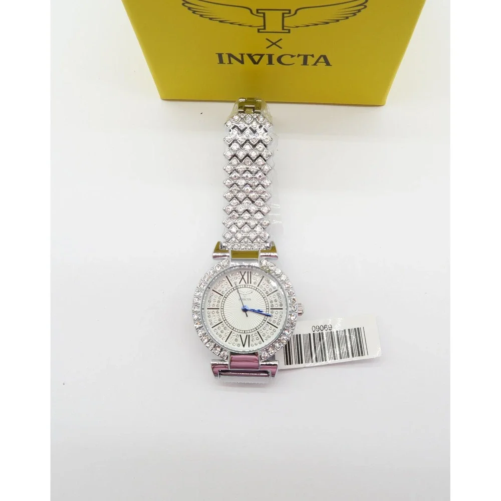 Invicta Wildflower Womens 34mm Silver Tone Crystal Accented Dress Watch NIB